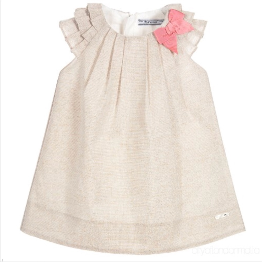 Mayoral Baby Girls Beige Metallic Dress NWT